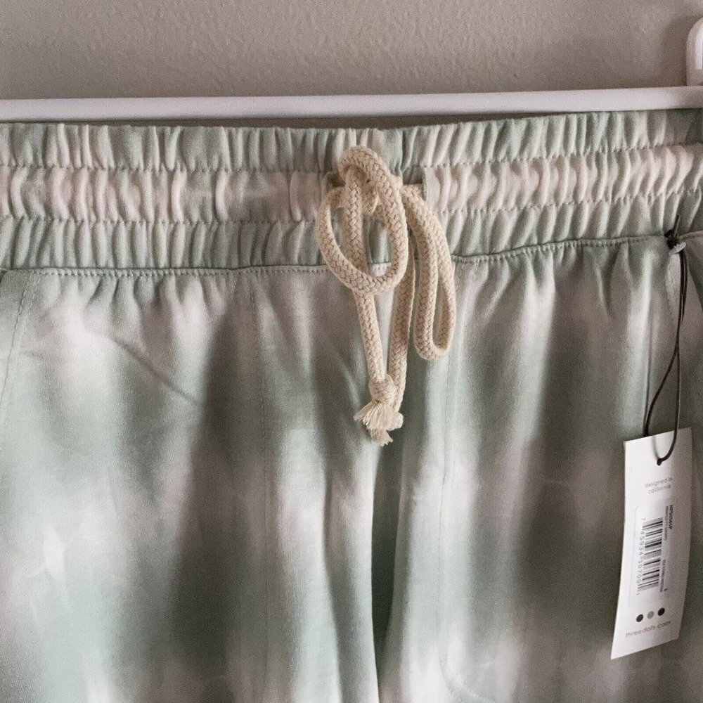 Three Dots Women S Green White Tie Dye Terry Drawstring Casual Comfy Shorts NWT - Picture 6 of 9